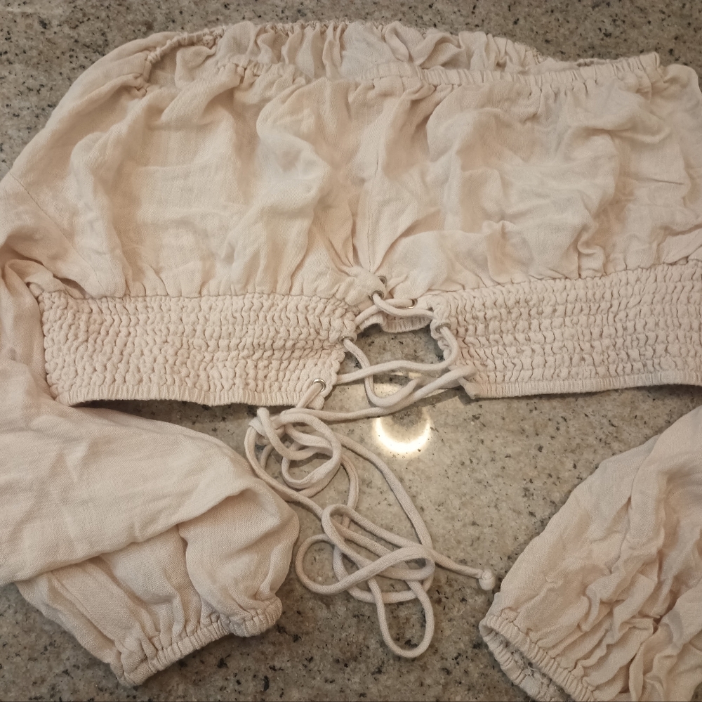 Creme Lace up Top